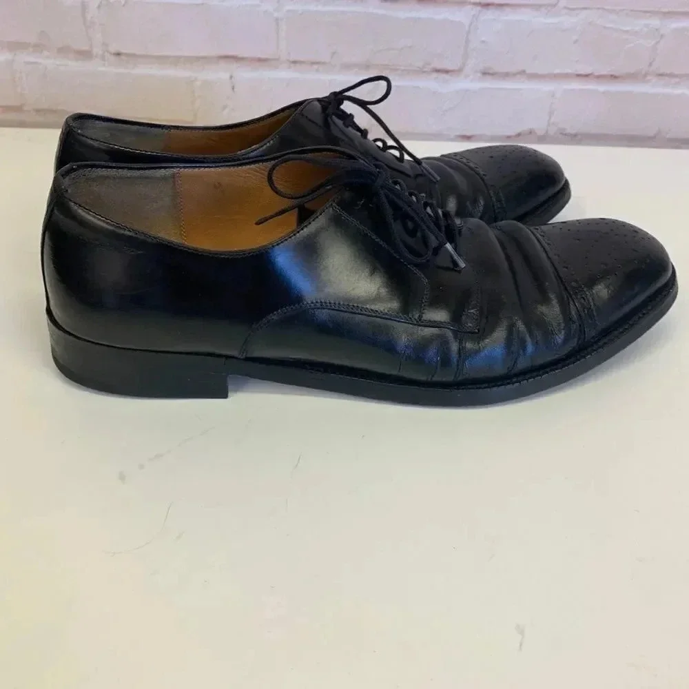 Ferragamo Loafers Oxfords Dress Formal Shoes Leather Lace Up Black Size 7.5